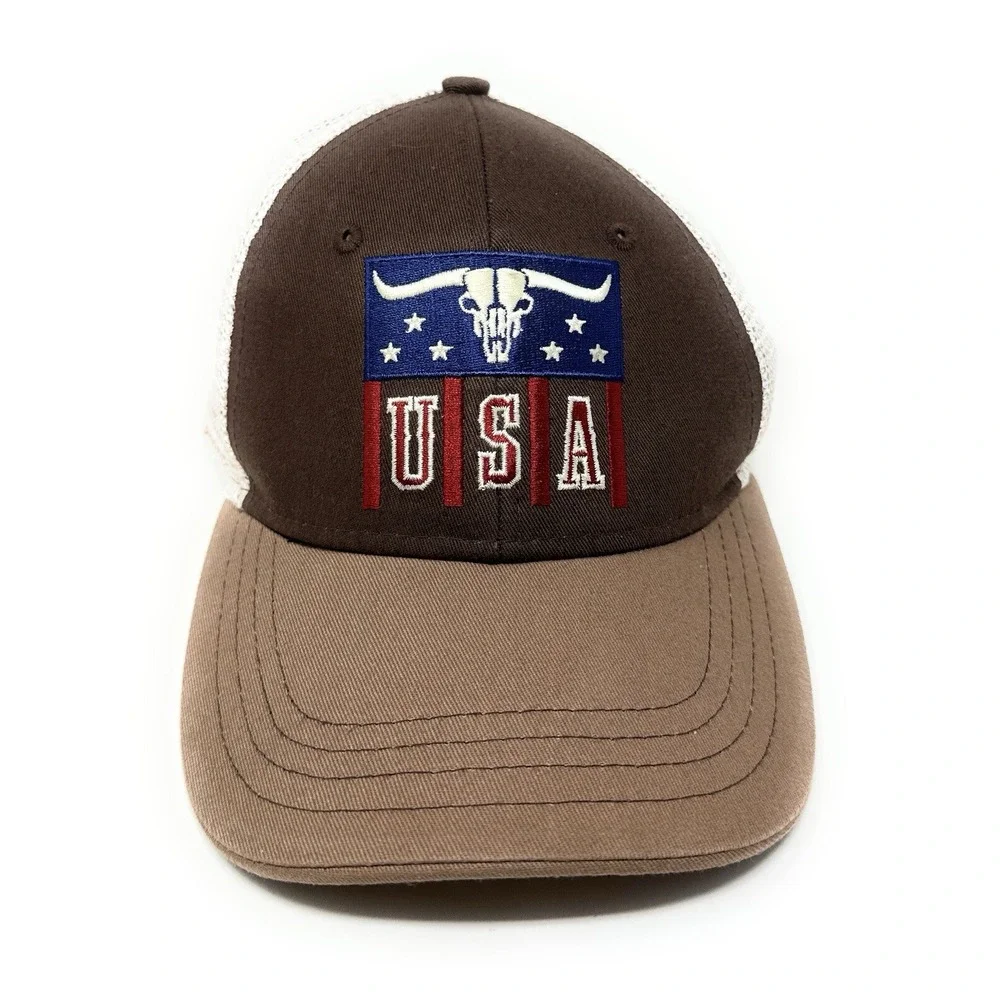 Cody James Trucker Hat Mens OSFM Brown USA Longhorn Skull Snapback Mesh Cap